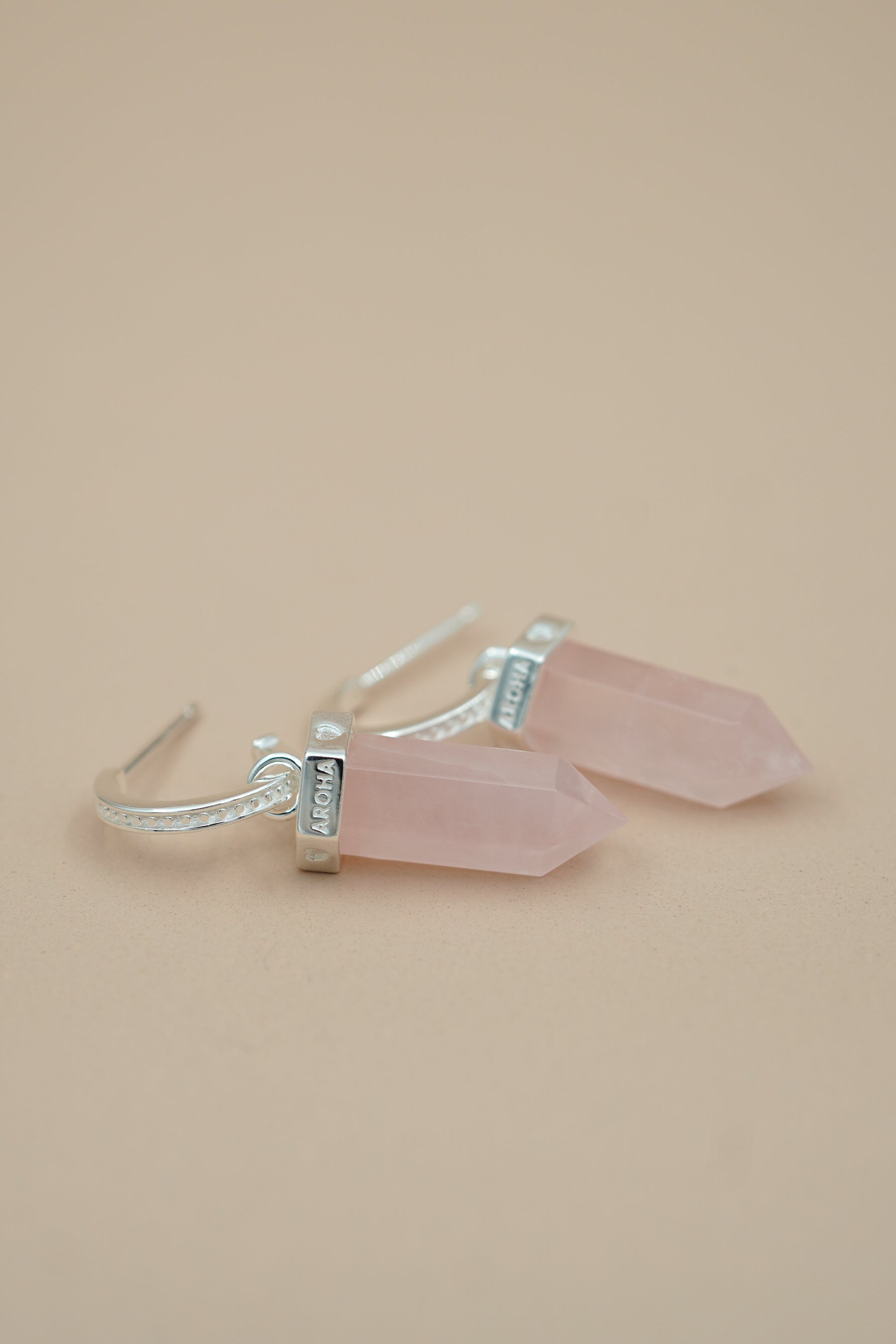 Rose Quartz Aroha Hoops - Silver