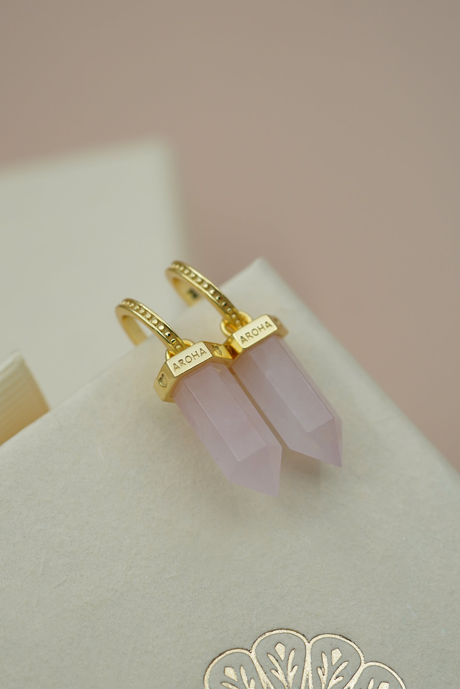 Rose Quartz Aroha Hoops - Gold