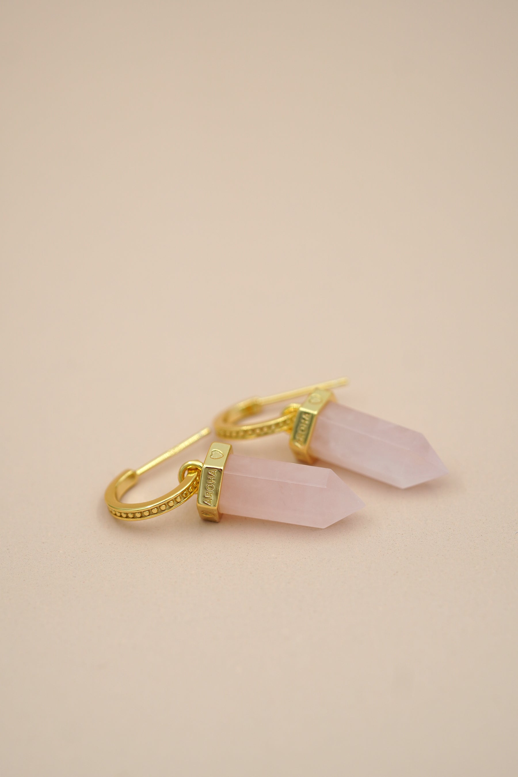 Rose Quartz Aroha Hoops - Gold