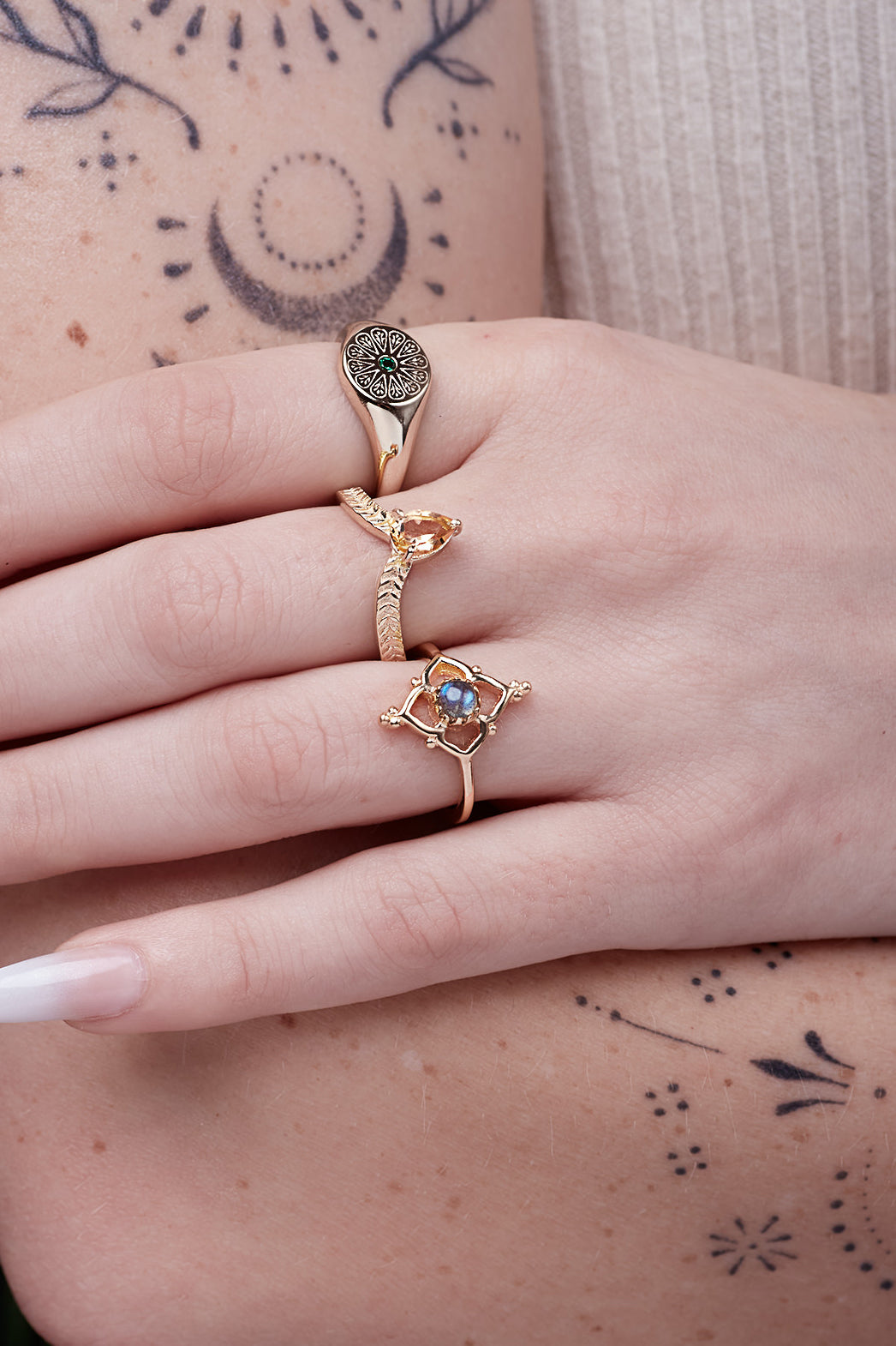 Labradorite Blossom Ring - Gold