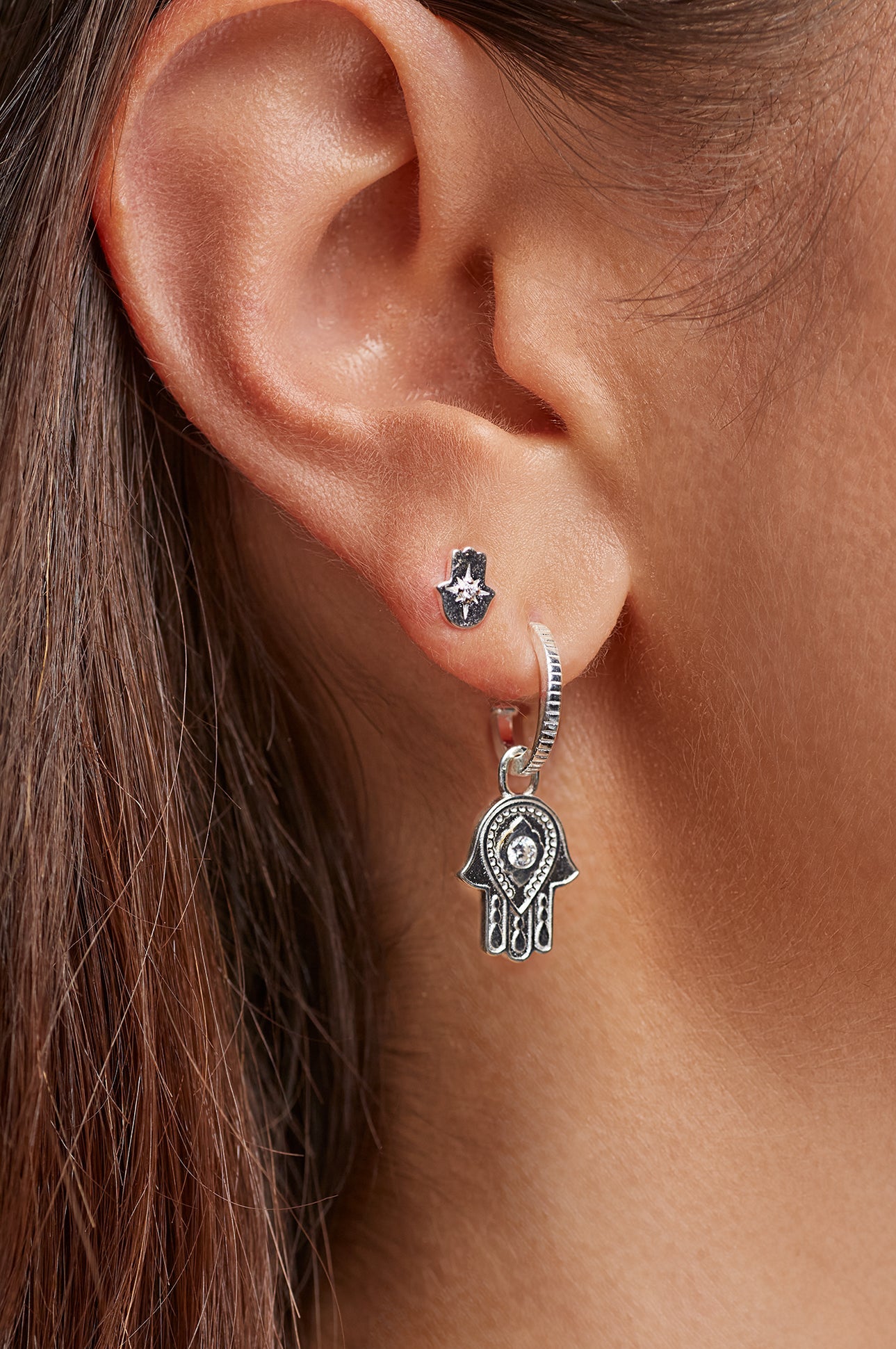 Hamsa Blessings Hoops - Silver