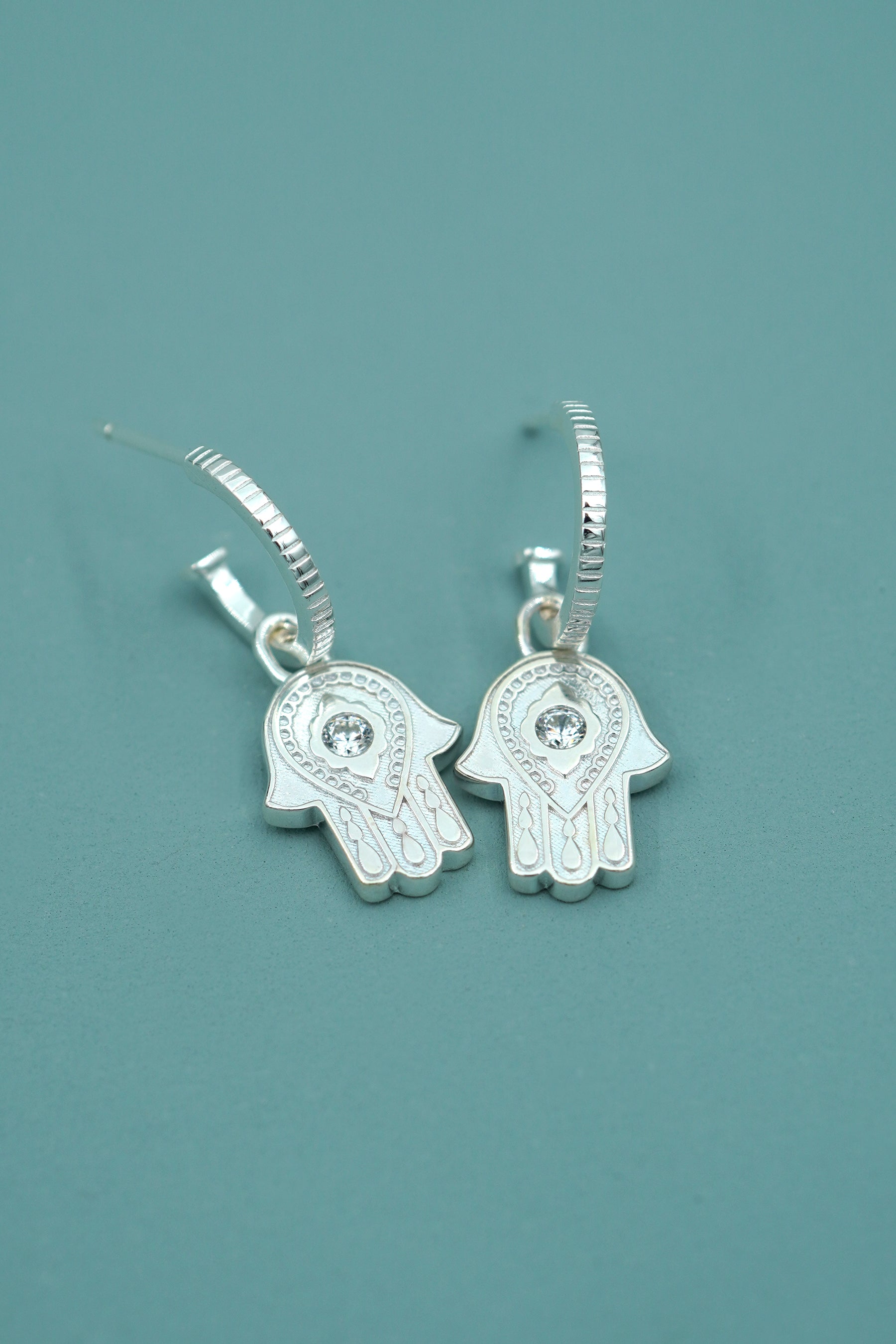 Hamsa Blessings Hoops - Silver