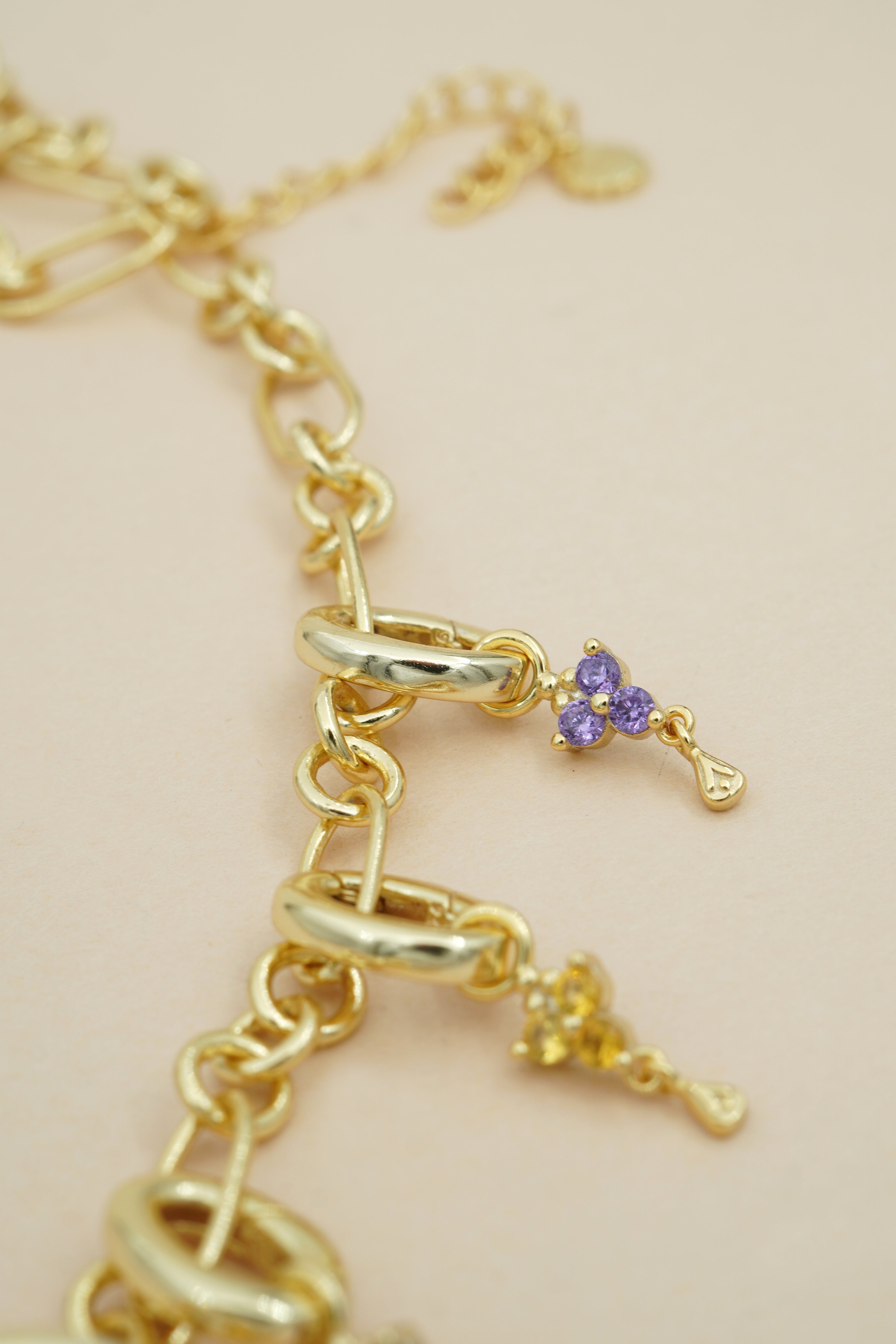 Gold Birthstone Charm - February/Amethyst