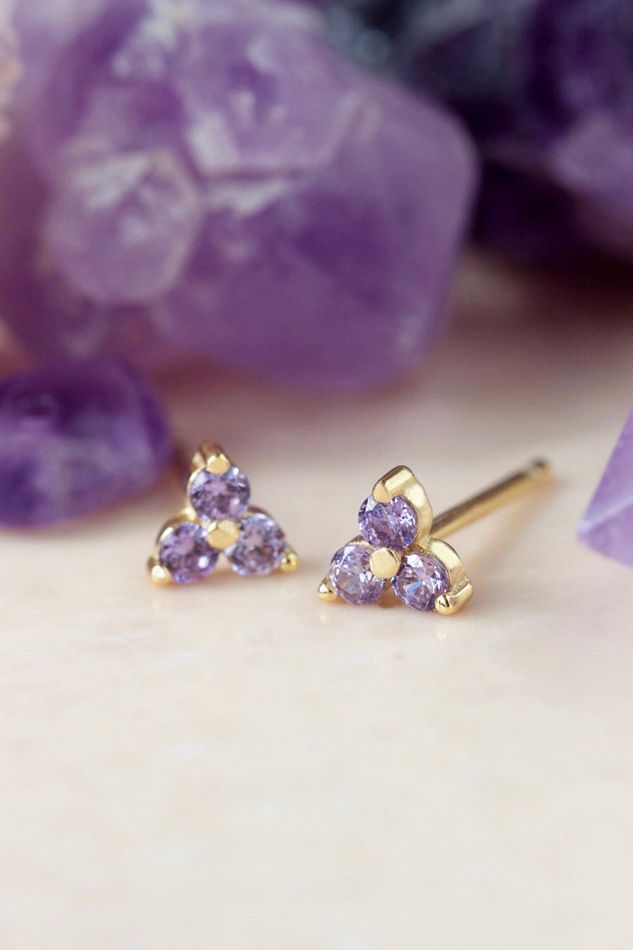 Gold Birthstone Studs - February/Amethyst