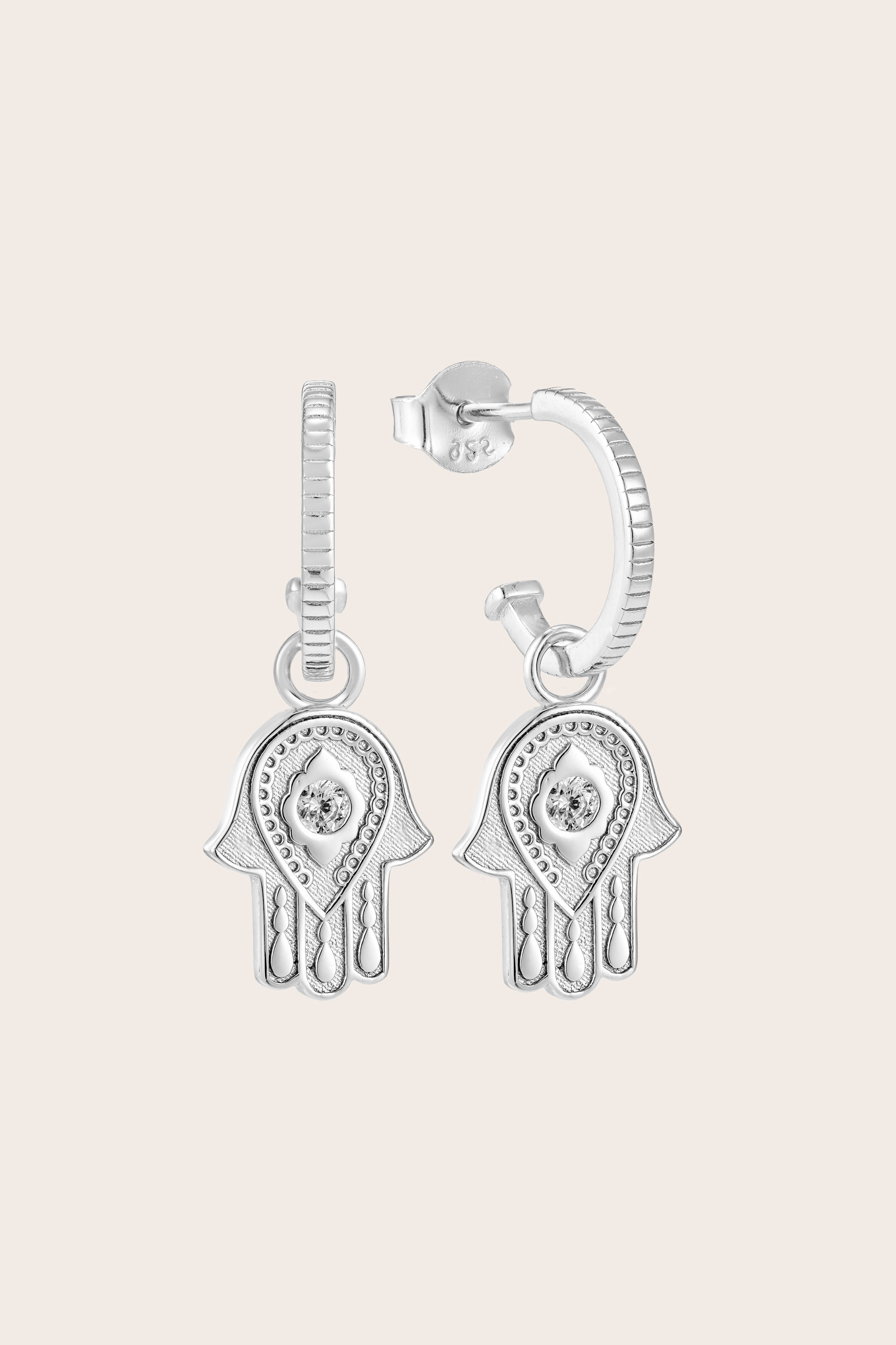 Hamsa Blessings Hoops - Silver