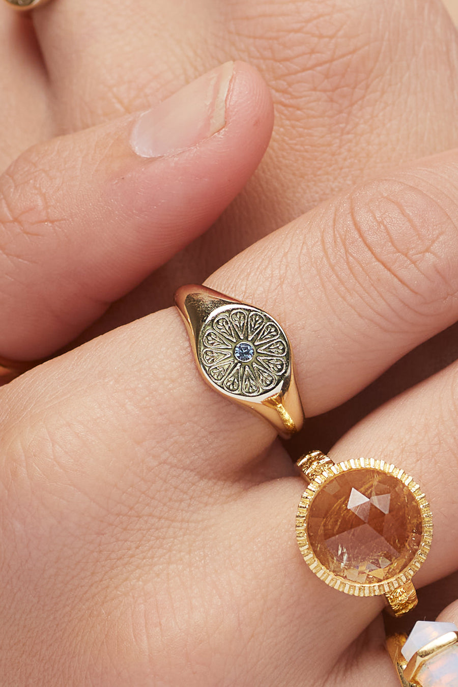 March Aquamarine Birthstone Ring worn on finger