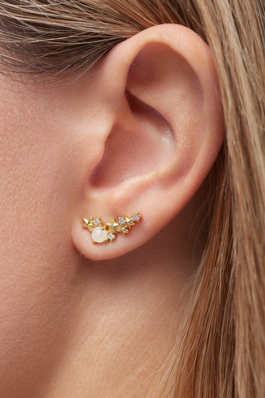 Gold Matariki Earrings jewellery on ear