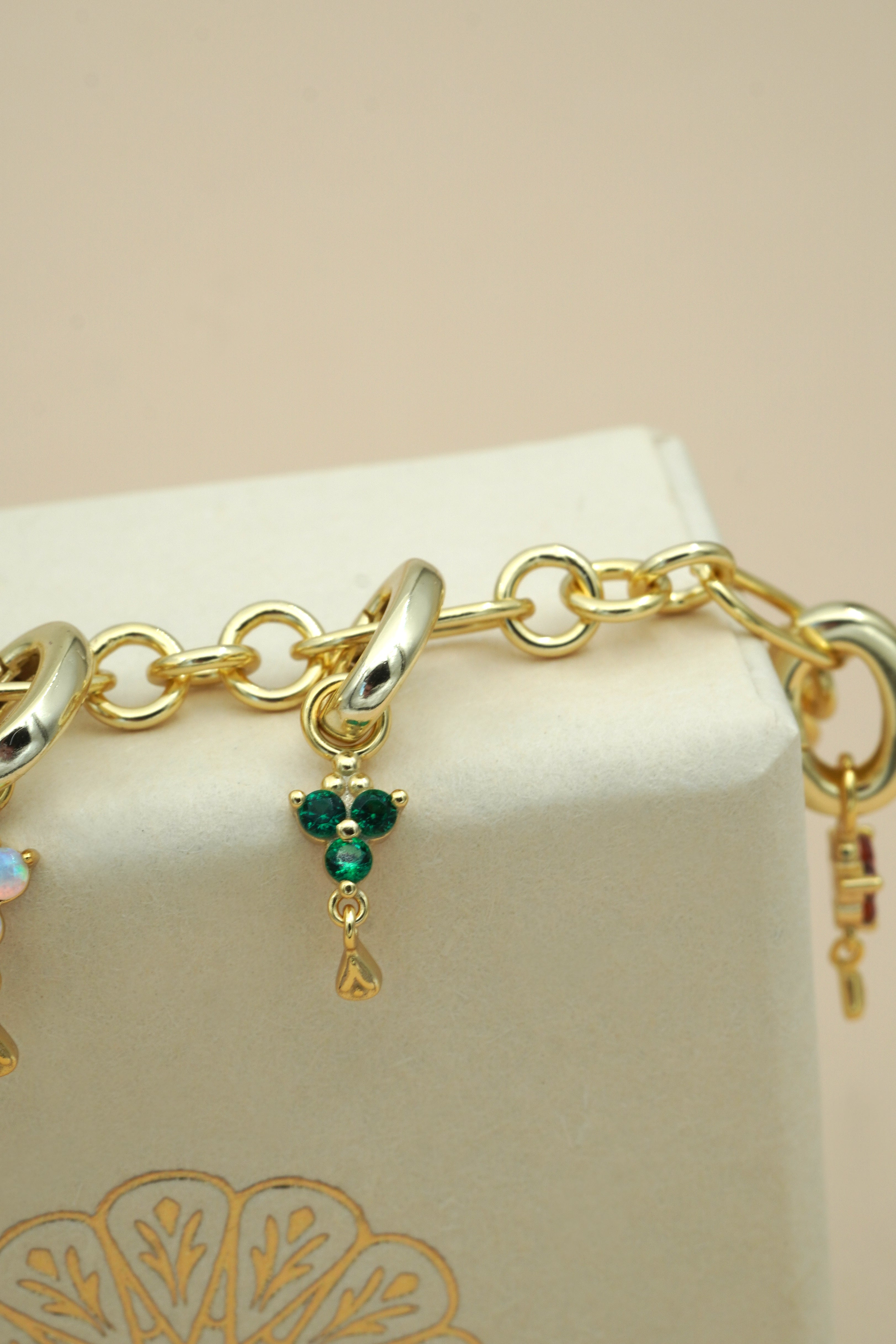 Gold Birthstone Charm - May/Emerald