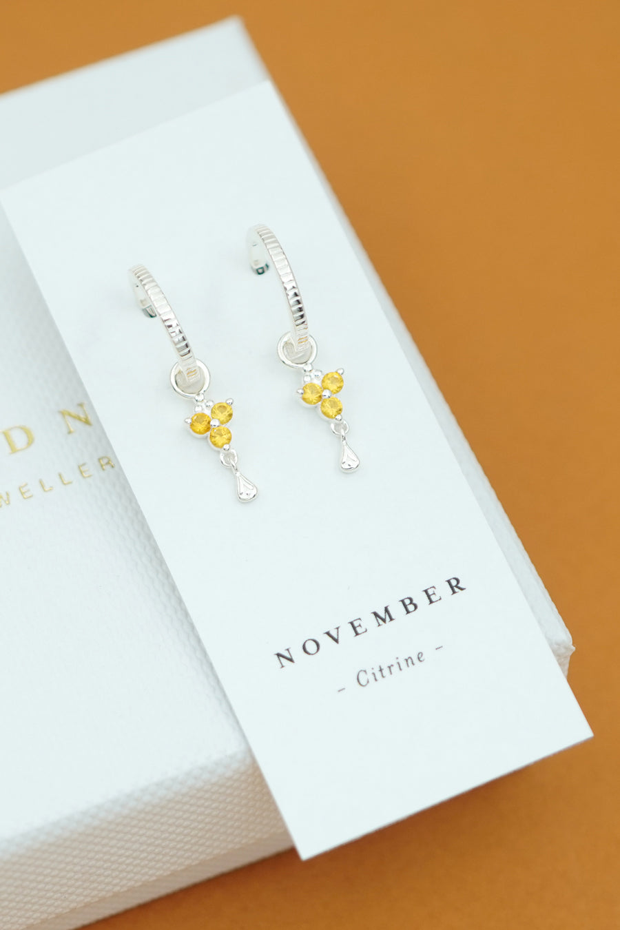 Silver Birthstone Hoops - November/Citrine