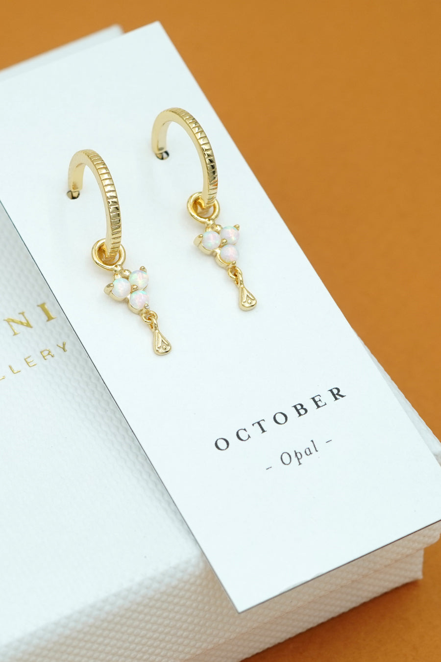 Gold Birthstone Hoops - October/Opal