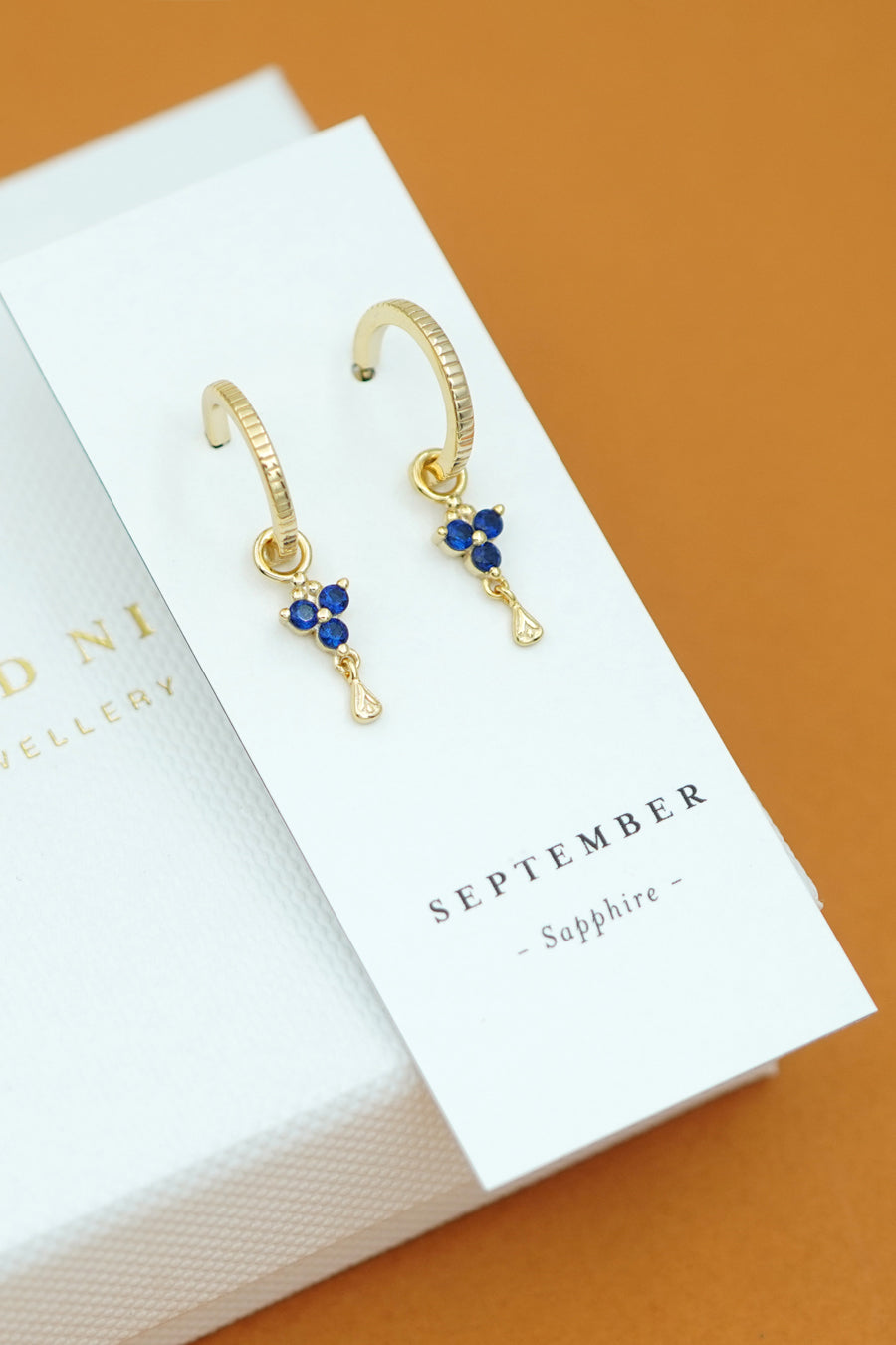 Gold Birthstone Hoops - September/Sapphire